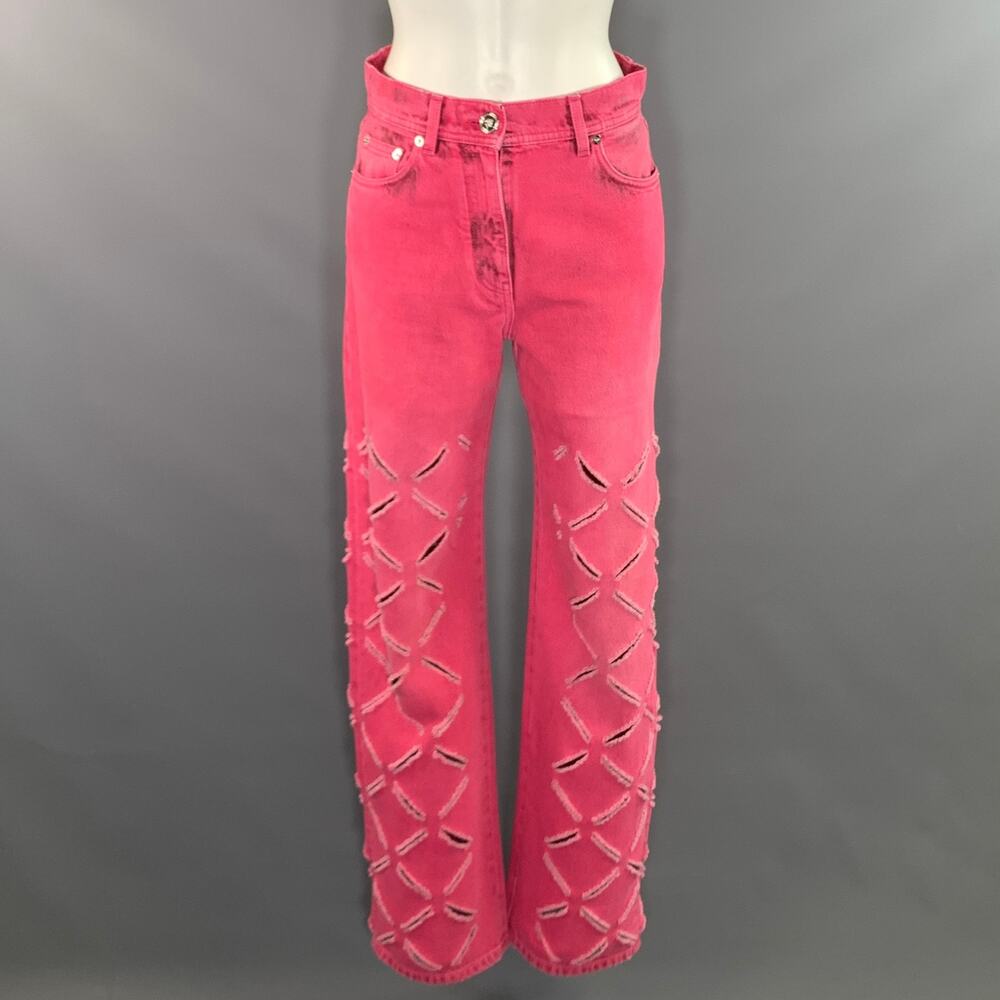 VERSACE Pre FW2023 Size 25 Pink Cotton Wide Leg Jeans